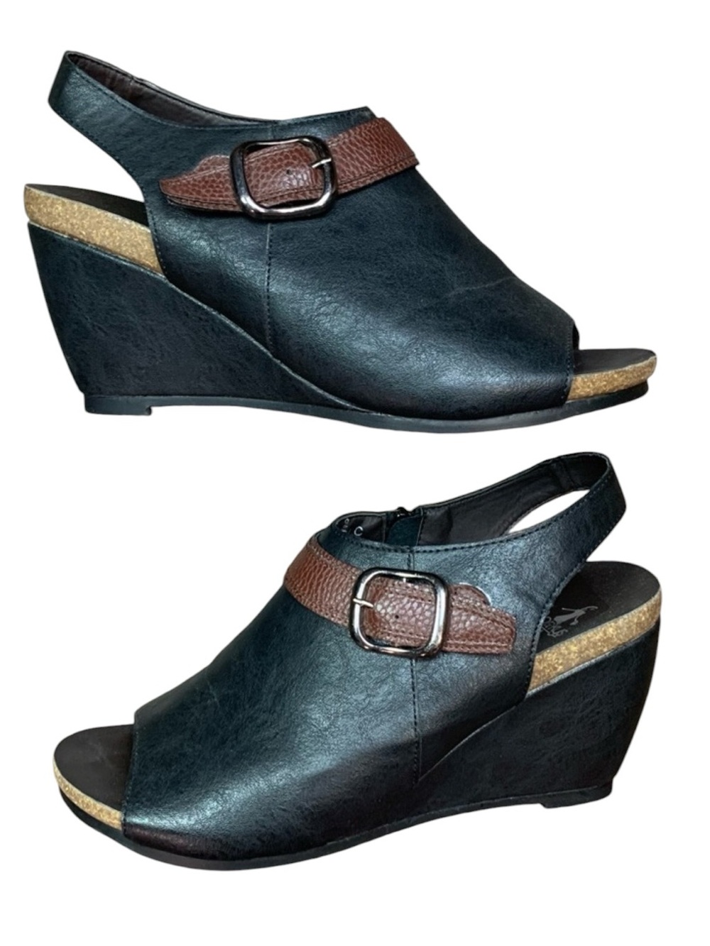 Corkys Music Black Wedge Peep Toe Slingback Booties Size 9